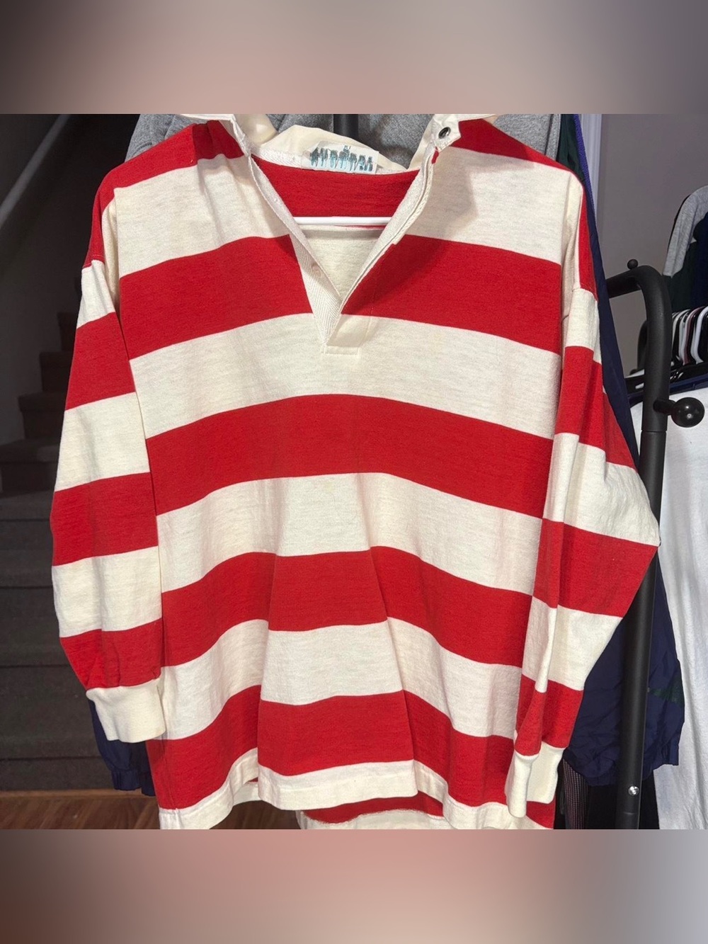 Red & Cream Wide Striped Rugby Pullover